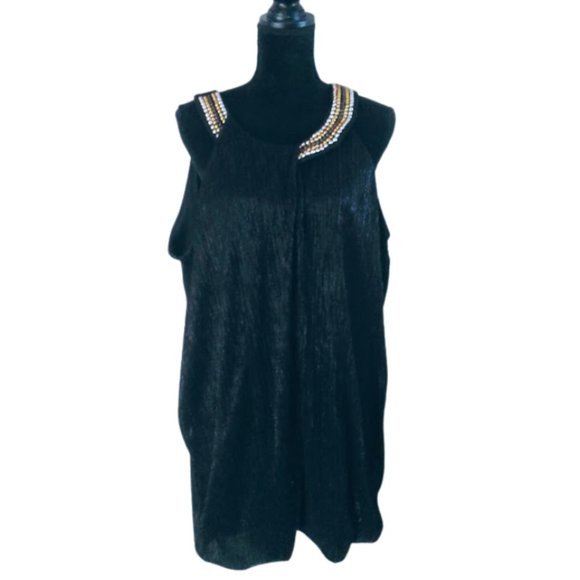 #C49 Black & Silver Shimmer Fancy Holiday Dress Top - Picture 1 of 6